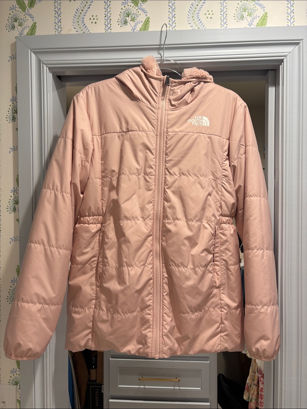 The North Face Pale Pink Hooded Puffer Jacket-  Reversible!